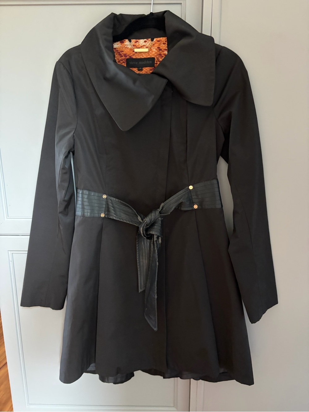 Steve Madden Black Fit-and-Flare Trench with Belt